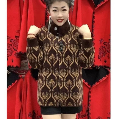 Jachetă de toamnă iarnă pentru mame de ultimă generație, la modă, imitație groasă, din nurcă, din cașmir, din lână, pentru femei de vârstă mijlocie, cardigan tricotat 5XL