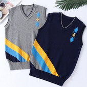 Nova proljetna dječačka uniforma, prsluk, jesenski karirani v-izrez, školski dječji pleteni puloveri bez rukava za djecu od 4-15 godina, prsluk