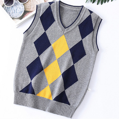 Nova proljetna dječačka uniforma, prsluk, jesenski karirani v-izrez, školski dječji pleteni puloveri bez rukava za djecu od 4-15 godina, prsluk