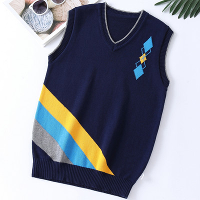 Nova proljetna dječačka uniforma, prsluk, jesenski karirani v-izrez, školski dječji pleteni puloveri bez rukava za djecu od 4-15 godina, prsluk