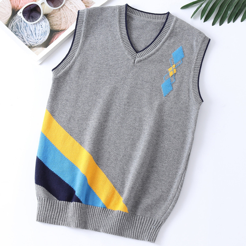 Nova proljetna dječačka uniforma, prsluk, jesenski karirani v-izrez, školski dječji pleteni puloveri bez rukava za djecu od 4-15 godina, prsluk