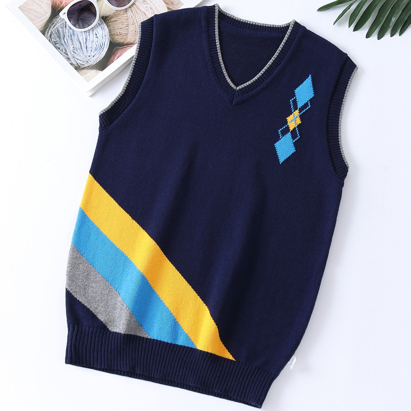 Nova proljetna dječačka uniforma, prsluk, jesenski karirani v-izrez, školski dječji pleteni puloveri bez rukava za djecu od 4-15 godina, prsluk