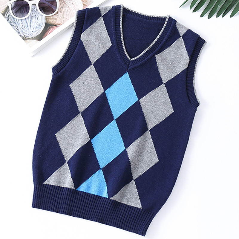 Nova proljetna dječačka uniforma, prsluk, jesenski karirani v-izrez, školski dječji pleteni puloveri bez rukava za djecu od 4-15 godina, prsluk