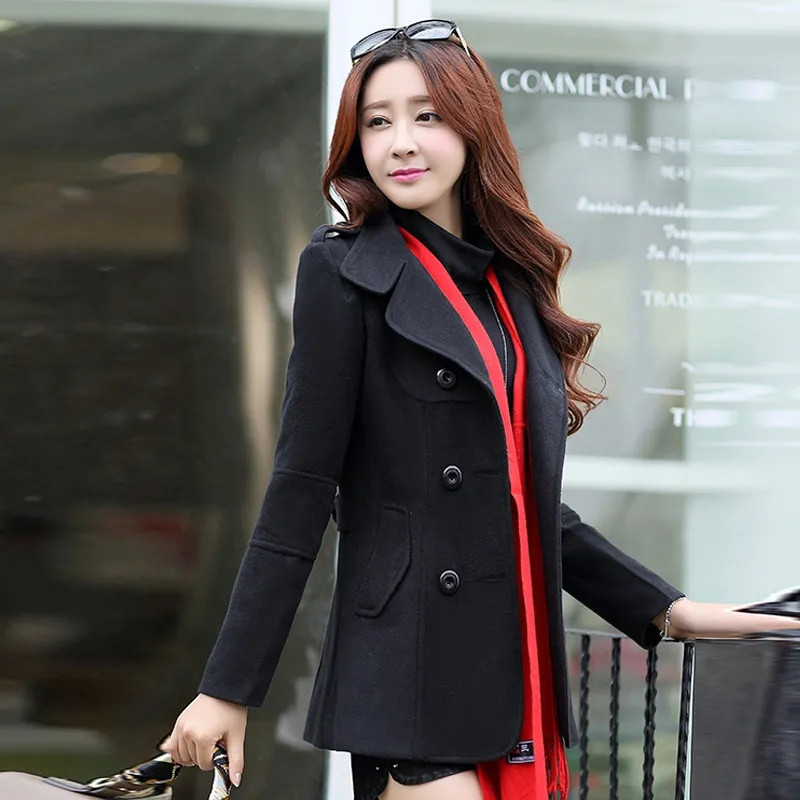 2023 m. Naujas rudens žiemos vilnonis paltas moteriškas plonas dvieilis trumpos vilnos mišinio šiltas moteriškas vėjo striukė Viršutiniai drabužiai