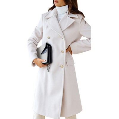 Femei iarnă cu mânecă lungă cu rever dublu-breasted trench de lână jachetă pardesiu jachete de vânt pentru femei subțire din lână