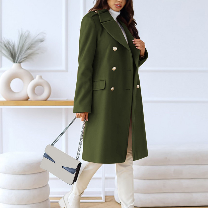 Femei iarnă cu mânecă lungă cu rever dublu-breasted trench de lână jachetă pardesiu jachete de vânt pentru femei subțire din lână