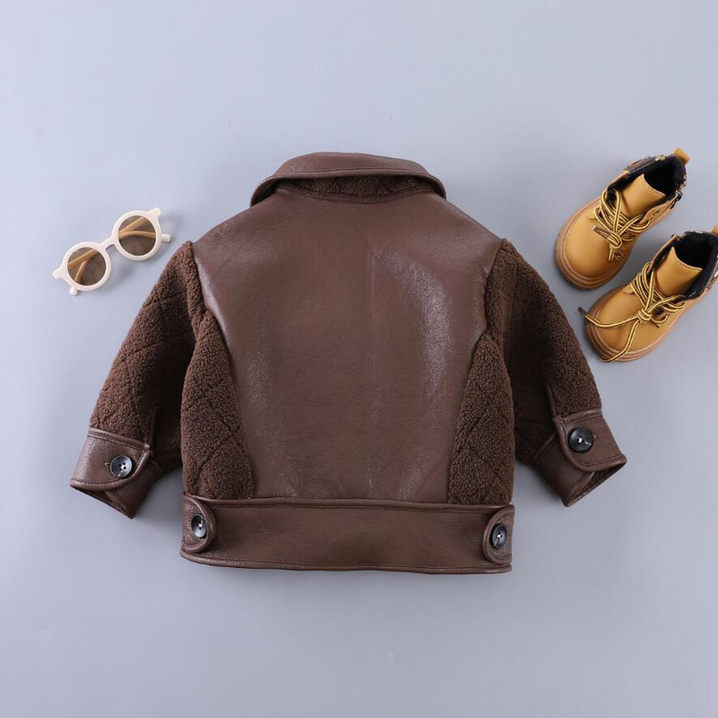 Jesen Zima Splice jakna za dječake Modna dječja PU flis jakna Dječja odjeća za 2 3 4 5 6 godina Kaputi za dječake