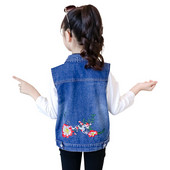 Novi prsluk od traperica za djevojčice, dječji traper prsluk bez rukava s vezom, dječji proljetni prsluk u korejskom stilu, odjeća za 4-13 godina