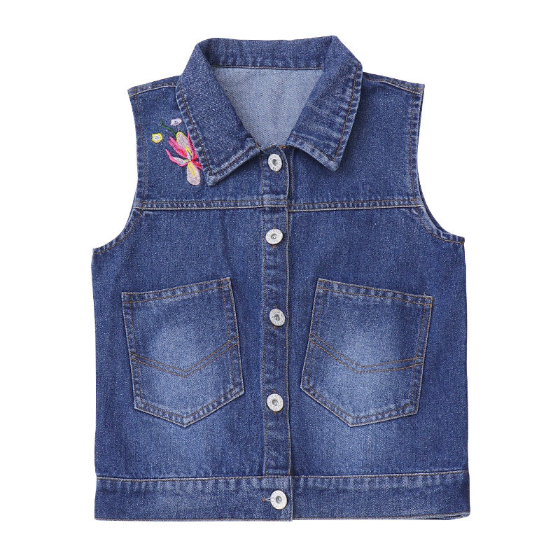 Novi prsluk od traperica za djevojčice, dječji traper prsluk bez rukava s vezom, dječji proljetni prsluk u korejskom stilu, odjeća za 4-13 godina