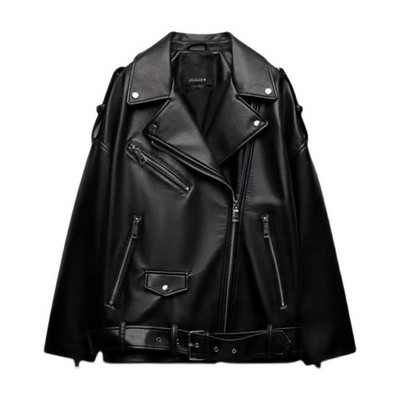 Crna kožna jakna Ženske proljetne gotičke trkaće jakne Vintage PU jakna s reverima dugih rukava Ženski motociklistički kaputi Ulična odjeća