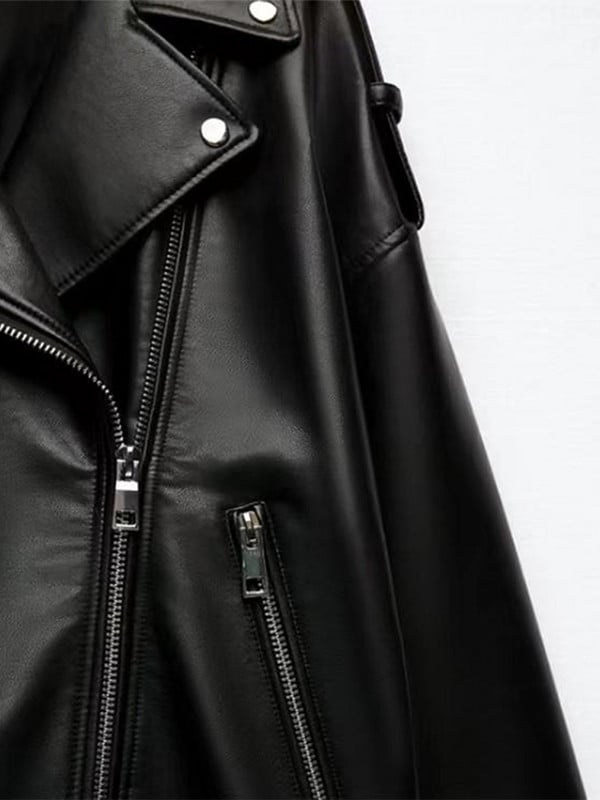 Crna kožna jakna Ženske proljetne gotičke trkaće jakne Vintage PU jakna s reverima dugih rukava Ženski motociklistički kaputi Ulična odjeća