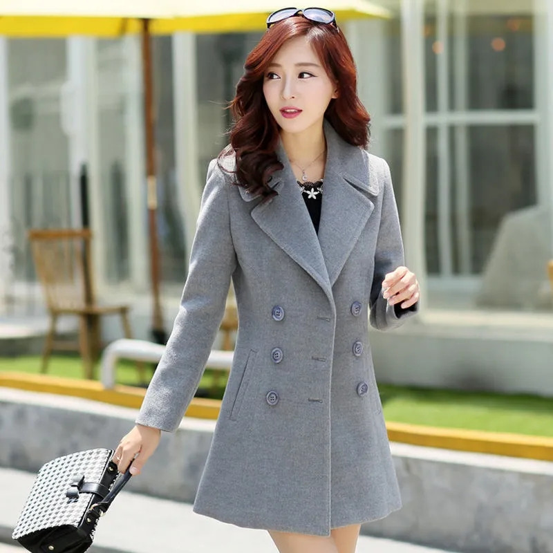 Palton din amestec de lână de toamnă și iarnă Îmbrăcăminte pentru femei Jachete de lână îngroșate, subțiri, de culoare uni, pardesiu mediu lung, dublu