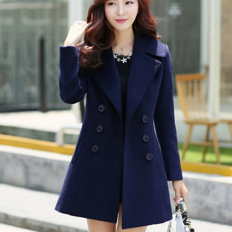 Palton din amestec de lână de toamnă și iarnă Îmbrăcăminte pentru femei Jachete de lână îngroșate, subțiri, de culoare uni, pardesiu mediu lung, dublu