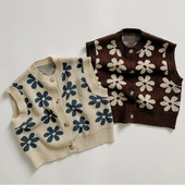 Kardigan u proljeće i jesen Dječji prsluk Pleteni pulover s retro cvijetom za dječake i djevojčice Prsluk