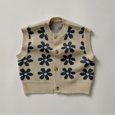 Kardigan u proljeće i jesen Dječji prsluk Pleteni pulover s retro cvijetom za dječake i djevojčice Prsluk