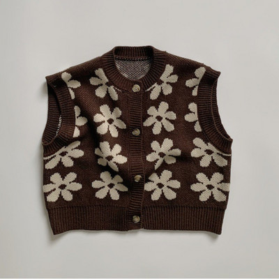 Kardigan u proljeće i jesen Dječji prsluk Pleteni pulover s retro cvijetom za dječake i djevojčice Prsluk