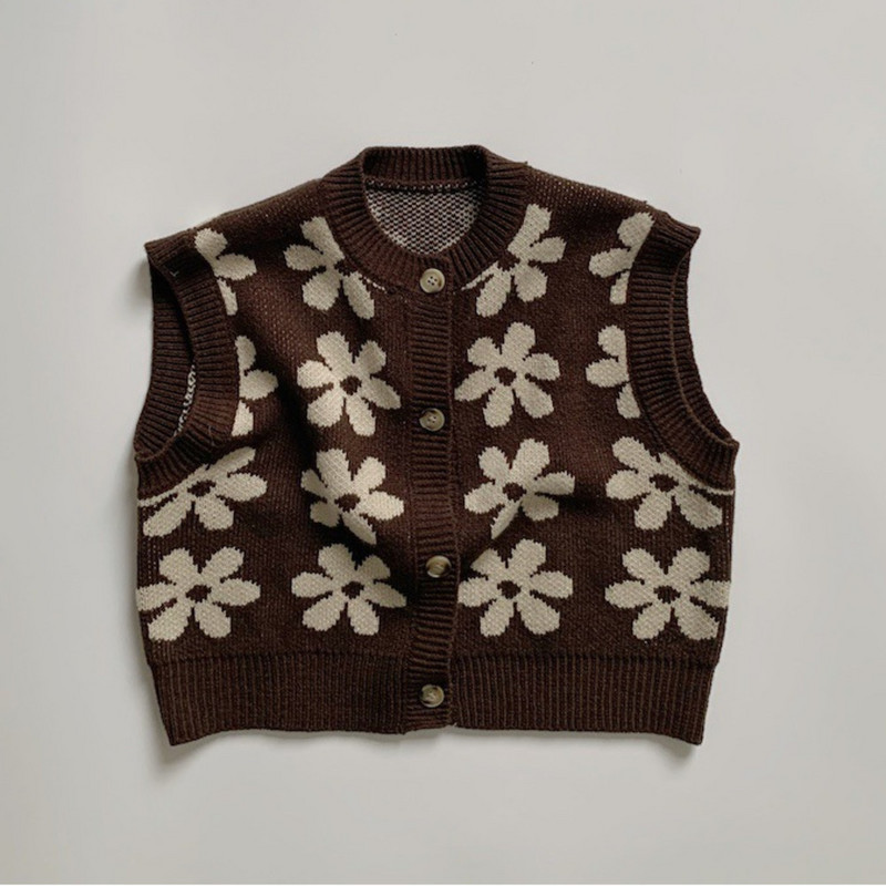 Kardigan u proljeće i jesen Dječji prsluk Pleteni pulover s retro cvijetom za dječake i djevojčice Prsluk