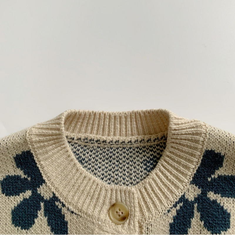 Kardigan u proljeće i jesen Dječji prsluk Pleteni pulover s retro cvijetom za dječake i djevojčice Prsluk