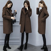 Biuro vilnonis moteriškas paltas rudeniui ir žiemai Nauji vilnos mišinio paltai korėjietiškos versijos laisva striukė Ilgi elegantiški moteriški viršutiniai drabužiai