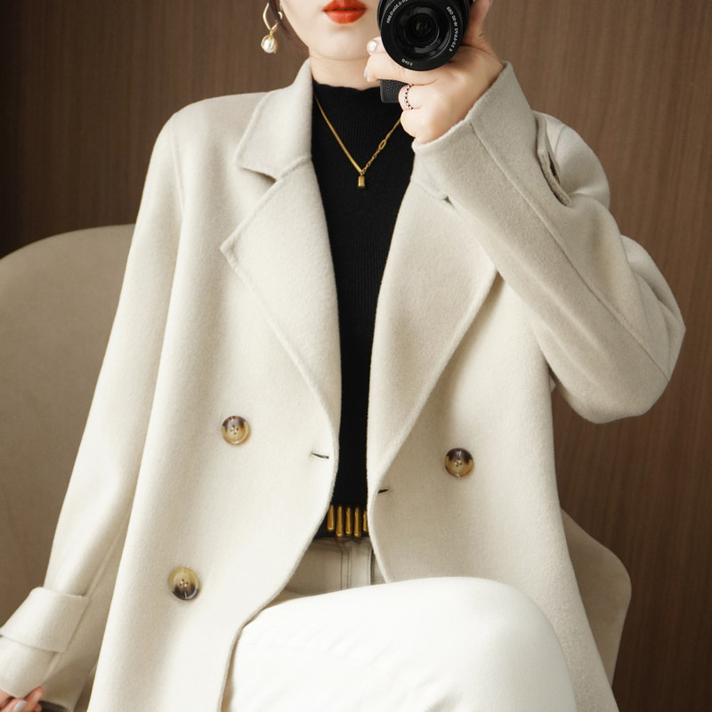 Korejas vilnas maisījuma īsie topi, divpusēji vilnas mētelis, rudens un ziemas slaidinošs mētelis Sieviešu divrindu apģērbs