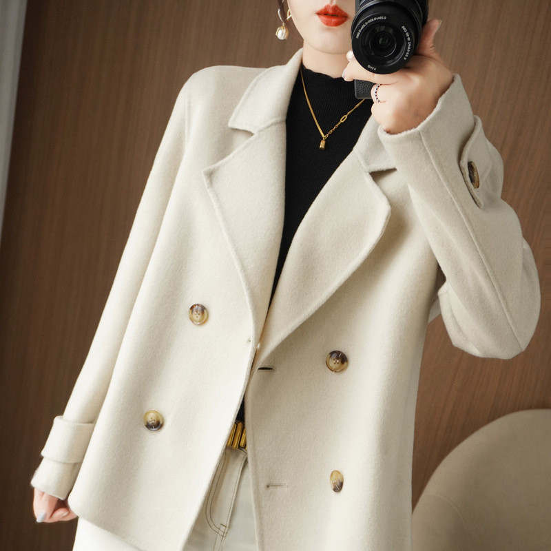 Korejas vilnas maisījuma īsie topi, divpusēji vilnas mētelis, rudens un ziemas slaidinošs mētelis Sieviešu divrindu apģērbs