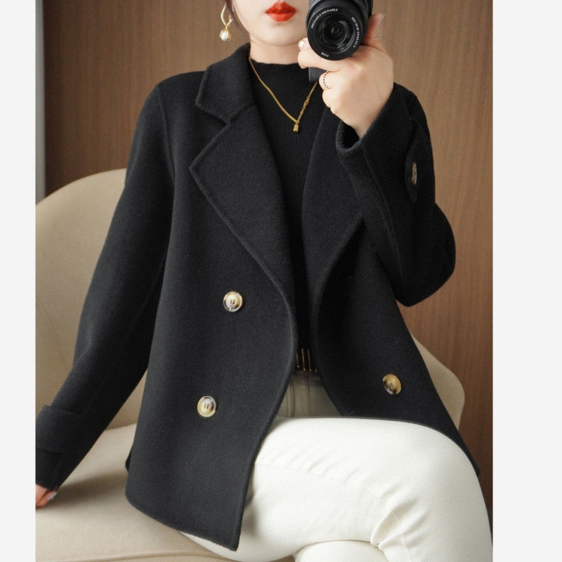 Korejas vilnas maisījuma īsie topi, divpusēji vilnas mētelis, rudens un ziemas slaidinošs mētelis Sieviešu divrindu apģērbs