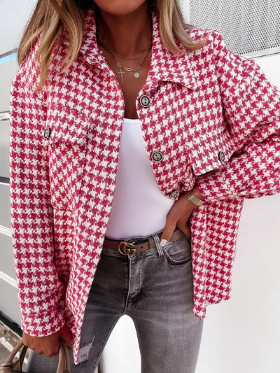 Stil european și american, toamnă și iarnă, model cu o mie de păsări, jachetă de lână imprimată la modă pentru paltoane pentru femei