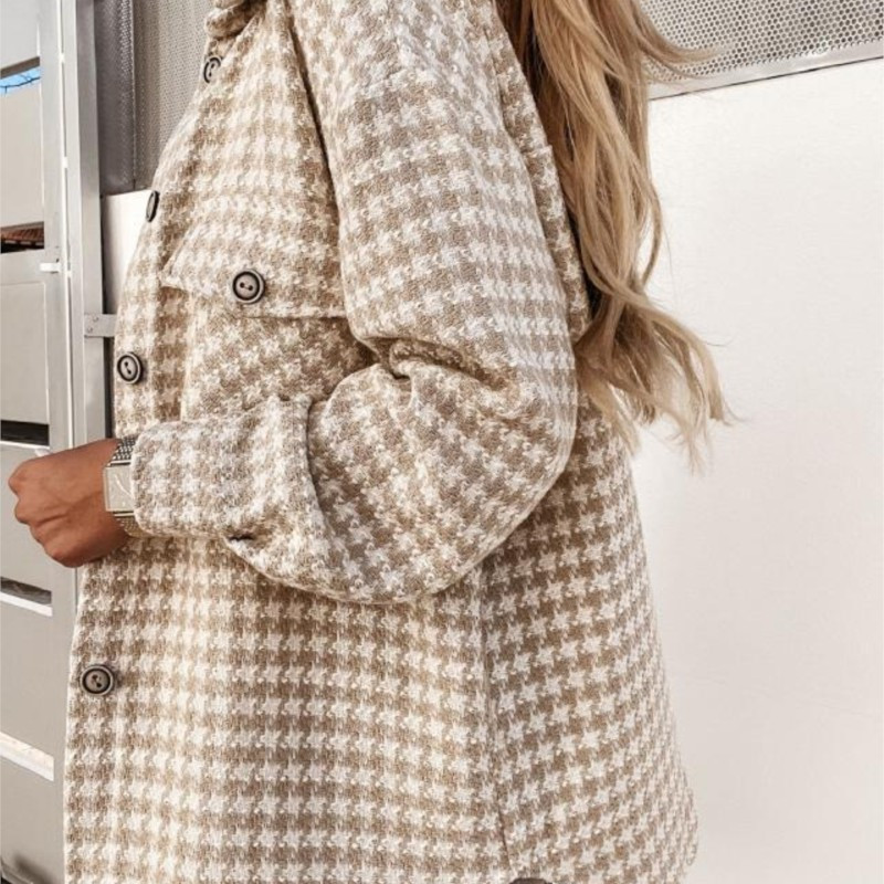 Stil european și american, toamnă și iarnă, model cu o mie de păsări, jachetă de lână imprimată la modă pentru paltoane pentru femei