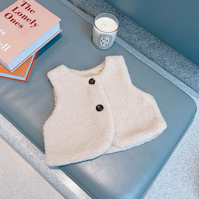 Jesen Zima Topla dječja janjeća vuna Plus prsluk od baršuna Djevojčice Dječaci Plišani prsluk Jednoredno kopčanje V izrez Dječji modni topli kaput