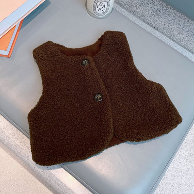 Jesen Zima Topla dječja janjeća vuna Plus prsluk od baršuna Djevojčice Dječaci Plišani prsluk Jednoredno kopčanje V izrez Dječji modni topli kaput