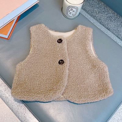 Jesen Zima Topla dječja janjeća vuna Plus prsluk od baršuna Djevojčice Dječaci Plišani prsluk Jednoredno kopčanje V izrez Dječji modni topli kaput