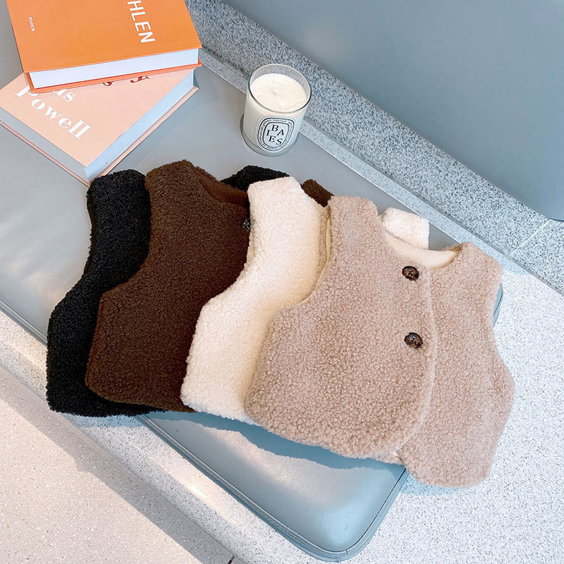 Jesen Zima Topla dječja janjeća vuna Plus prsluk od baršuna Djevojčice Dječaci Plišani prsluk Jednoredno kopčanje V izrez Dječji modni topli kaput