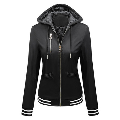 2023. g. jauns rudens un ziema, jauna jaka ar kapuci, sieviešu biezināta, vaļīga rāvējslēdzēja kabatas svītraini mēteļi 4 krāsu modes beisbola virsdrēbes