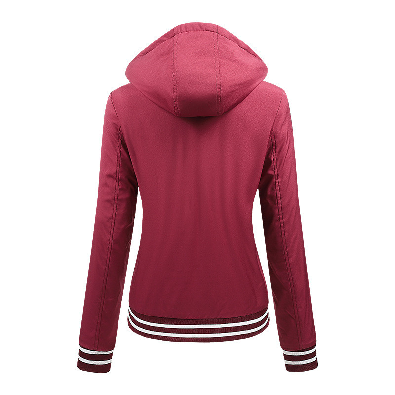 2023. g. jauns rudens un ziema, jauna jaka ar kapuci, sieviešu biezināta, vaļīga rāvējslēdzēja kabatas svītraini mēteļi 4 krāsu modes beisbola virsdrēbes