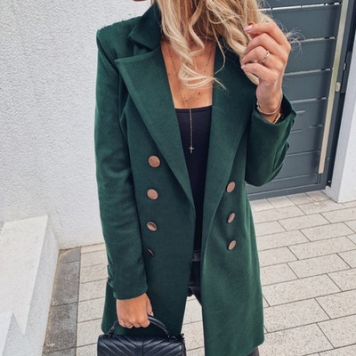 2023. Dugački kaput od mješavine vune Ženski kaput Zima Proljeće Vuneni kaputi s duplim gumbima na rever Modni jednobojni uski gornja odjeća Ženska