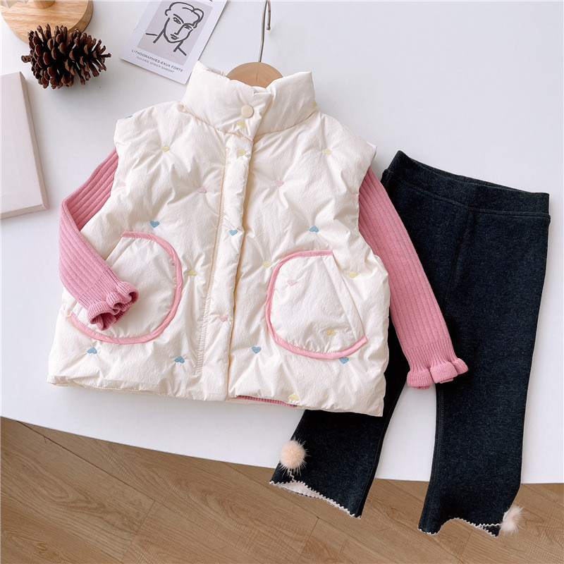 Zimska djevojačka puhasta vesta Tanka dječja majica bez rukava sa šarenim vezom Dječja stojeća majica s ovratnikom i ramenima