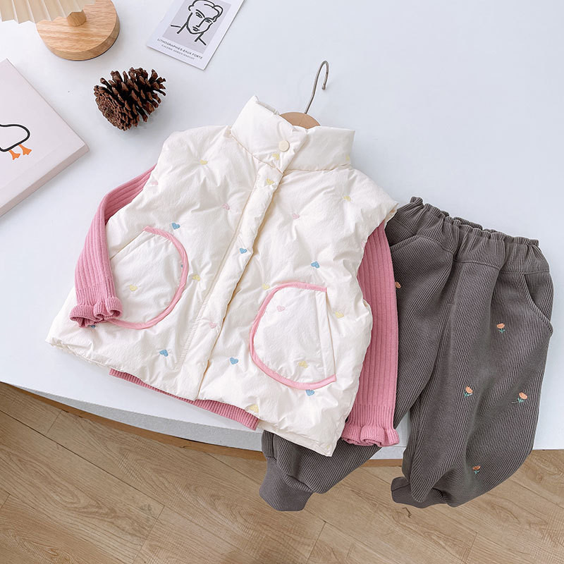 Zimska djevojačka puhasta vesta Tanka dječja majica bez rukava sa šarenim vezom Dječja stojeća majica s ovratnikom i ramenima