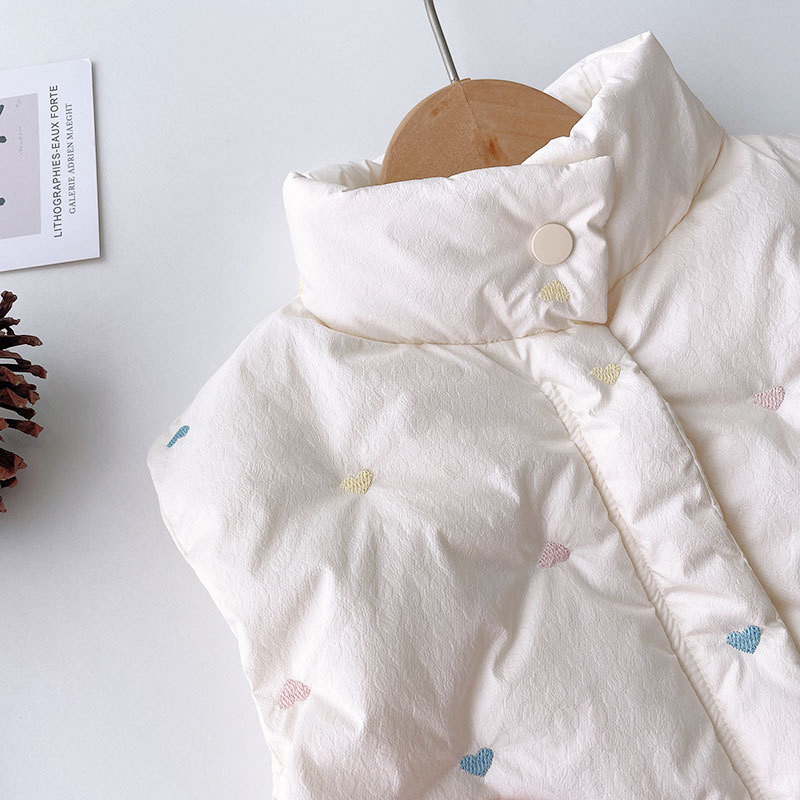 Zimska djevojačka puhasta vesta Tanka dječja majica bez rukava sa šarenim vezom Dječja stojeća majica s ovratnikom i ramenima