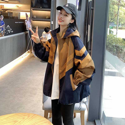 Jesenska kratka trenčkot jakna Ženska korejska modna ležerna opuštena prevelika majica s kapuljačom Kaput s prugastim patentnim zatvaračem Bejzbolska jakna