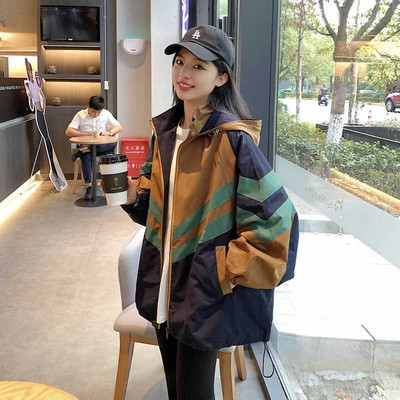 Jesenska kratka trenčkot jakna Ženska korejska modna ležerna opuštena prevelika majica s kapuljačom Kaput s prugastim patentnim zatvaračem Bejzbolska jakna