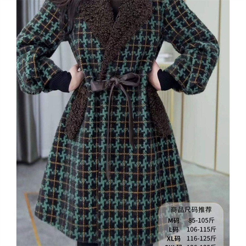 Sieviešu ārzemju stila vidēja garuma vilnas mētelis sievietēm 2023. gada rudenī un ziemā, jauns modes stils, plāns rūtains sieviešu mētelis