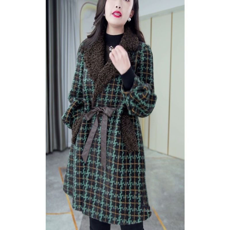 Sieviešu ārzemju stila vidēja garuma vilnas mētelis sievietēm 2023. gada rudenī un ziemā, jauns modes stils, plāns rūtains sieviešu mētelis