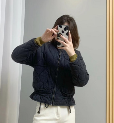 Siva pamučna bomber jakna Kaput za žene labave O-izreza dugih rukava Ležerna gornja odjeća 2023 Jesen Zima Moda Ženska ulična odjeća