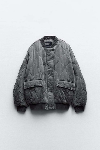 Siva pamučna bomber jakna Kaput za žene labave O-izreza dugih rukava Ležerna gornja odjeća 2023 Jesen Zima Moda Ženska ulična odjeća