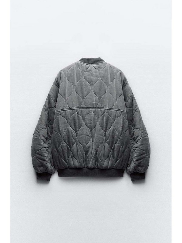 Siva pamučna bomber jakna Kaput za žene labave O-izreza dugih rukava Ležerna gornja odjeća 2023 Jesen Zima Moda Ženska ulična odjeća