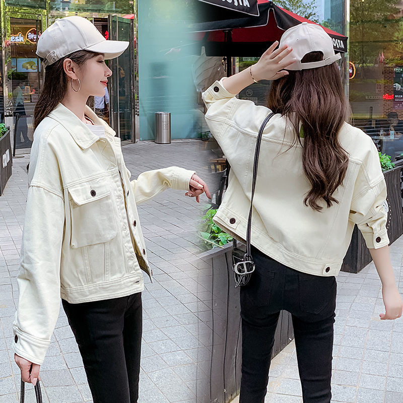 2021. gada pavasara rudens kokvilnas jaka, liela izmēra korejiešu stila vienrindas eleganti džinsa mēteļi, bēši ielas apģērbi jakas, kovboju apģērbi