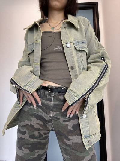 2023. gada pavasaris un rudens jauns sieviešu apģērbs ar garām piedurknēm, retro stila džinsa jaka ar rāvējslēdzēju.