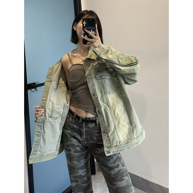 2023. gada pavasaris un rudens jauns sieviešu apģērbs ar garām piedurknēm, retro stila džinsa jaka ar rāvējslēdzēju.