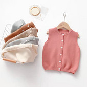 Stil coreean, toamnă, primăvară, îmbrăcăminte pentru copii, fără mâneci, culoare uni, tricotat, cardigan, haină, vestă, fete, băieți, vestă