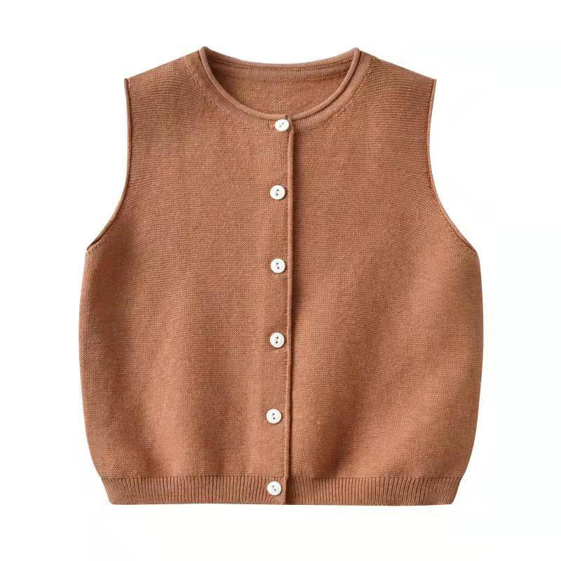 Stil coreean, toamnă, primăvară, îmbrăcăminte pentru copii, fără mâneci, culoare uni, tricotat, cardigan, haină, vestă, fete, băieți, vestă